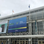 An exterior shot of the Long Beach Convention Center.